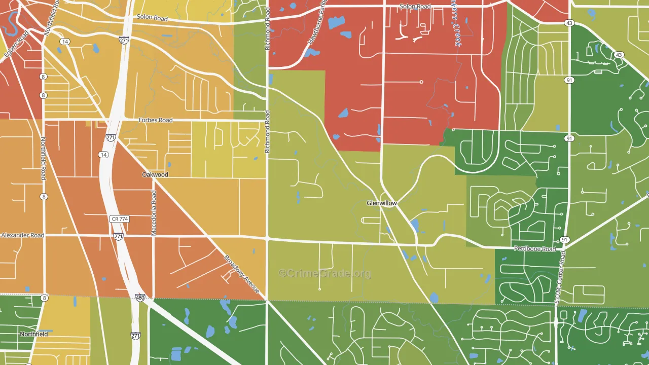 Glenwillow, OH Map of Burglary Rates
