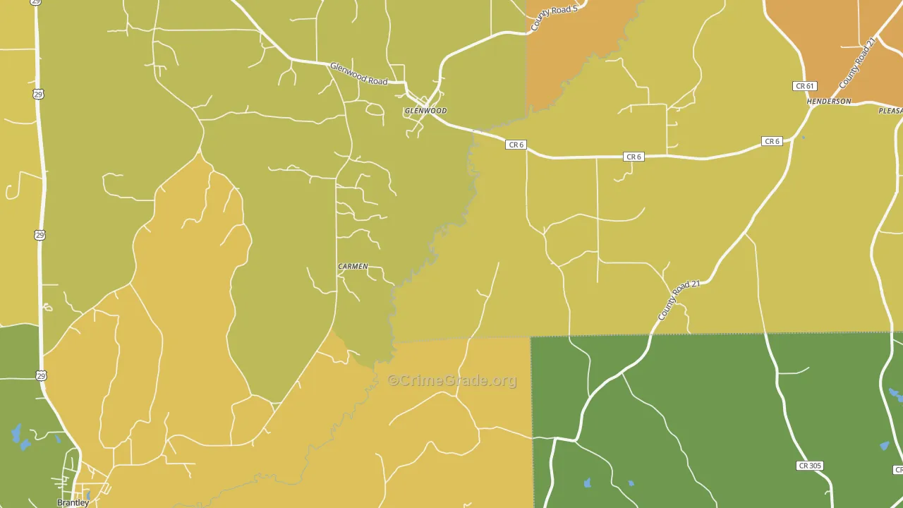 Glenwood, AL Map of Burglary Rates
