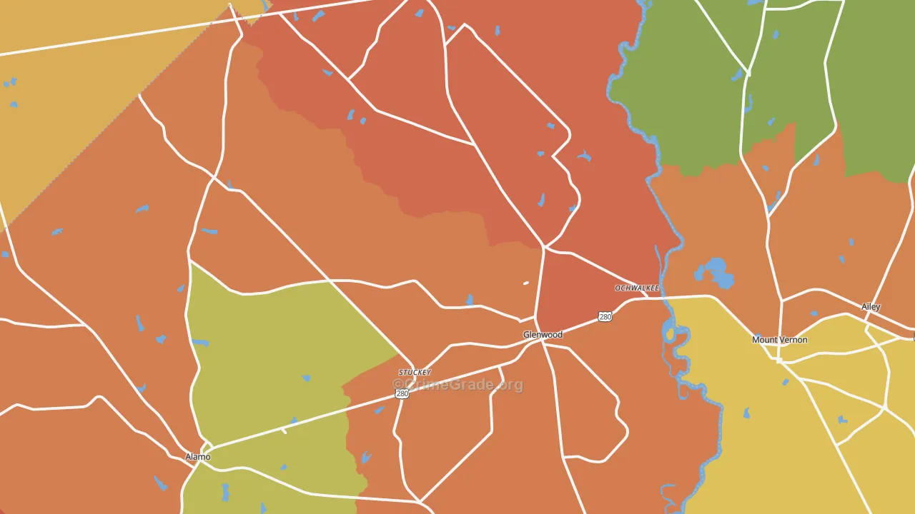 Glenwood, GA Map of Burglary Rates