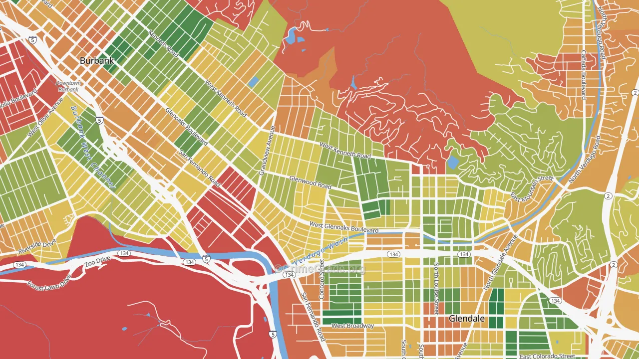 Glenwood, Glendale, CA Map of Burglary Rates