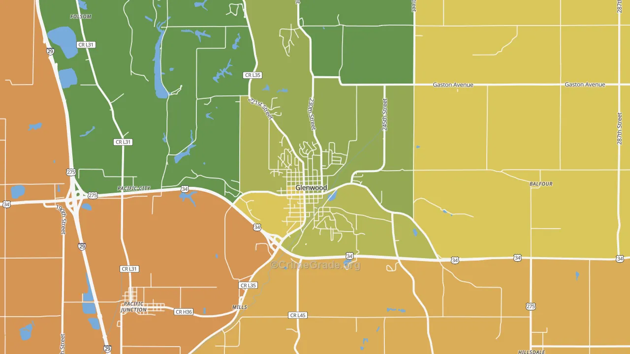 Glenwood, IA Map of Burglary Rates
