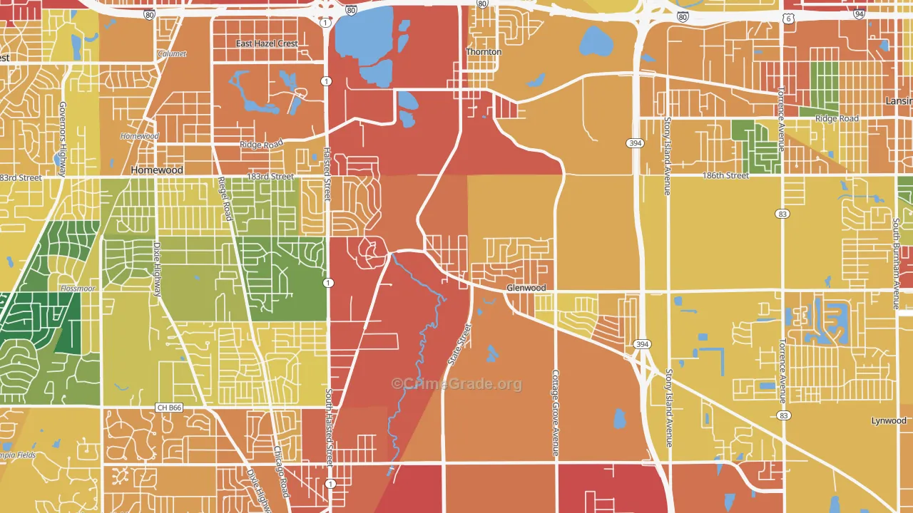 Glenwood, IL Map of Burglary Rates
