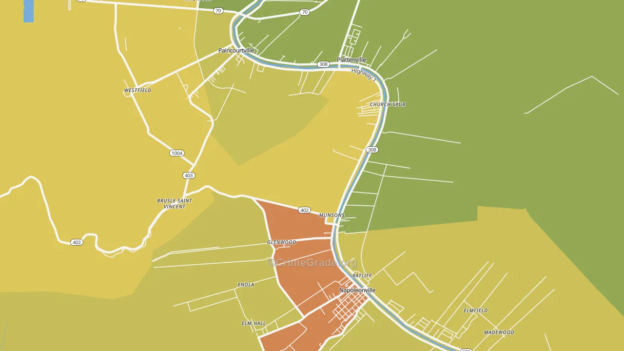 Glenwood, LA Map of Burglary Rates
