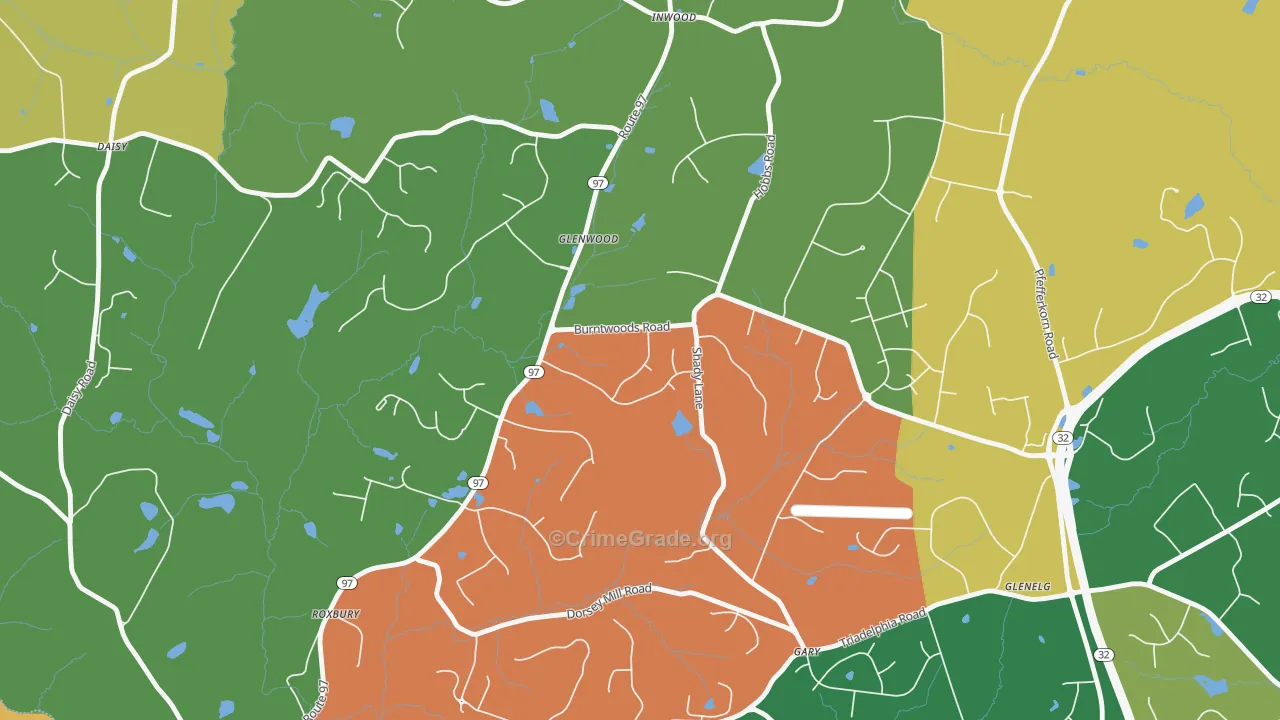 Glenwood, MD Map of Burglary Rates