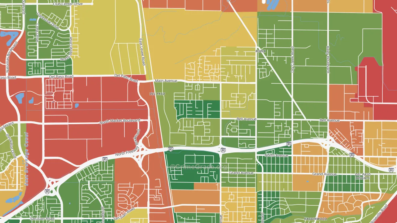 Glenwood Meadows, Sacramento, CA Map of Burglary Rates