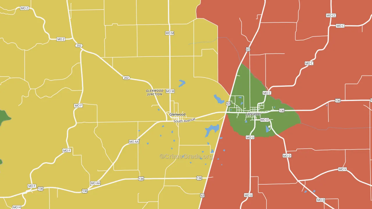 Glenwood, MO Map of Burglary Rates