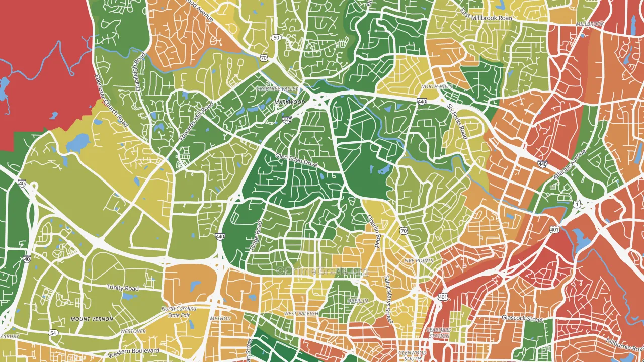Glenwood, Raleigh, NC Map of Burglary Rates