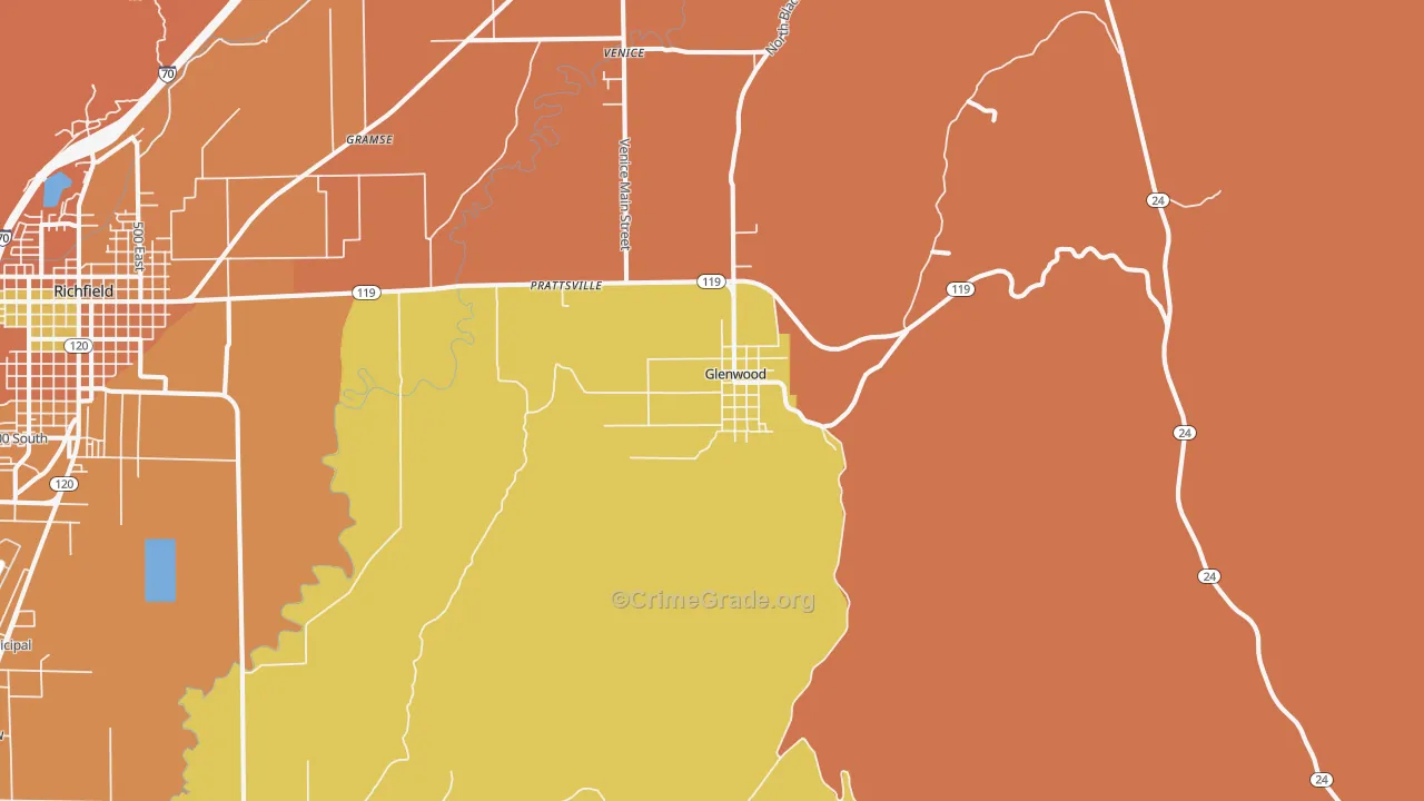 Glenwood, UT Map of Burglary Rates