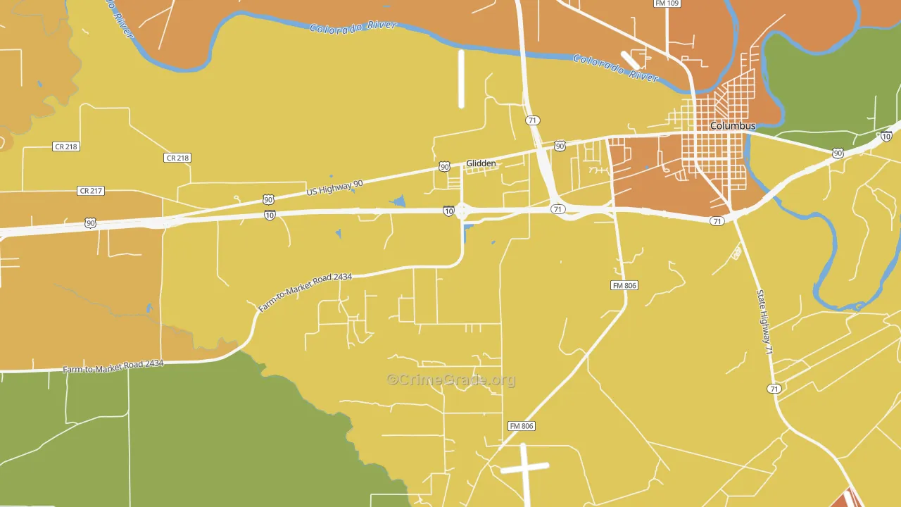 Glidden, TX Map of Burglary Rates