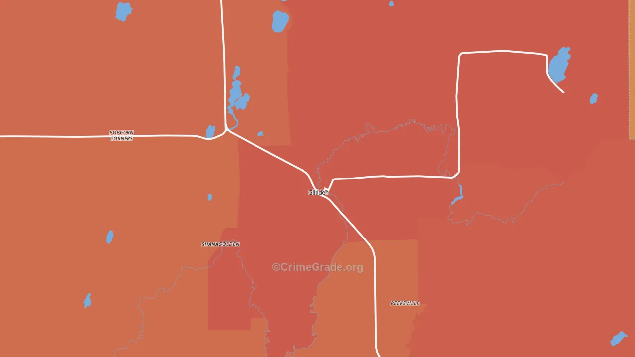 Glidden, WI Map of Burglary Rates