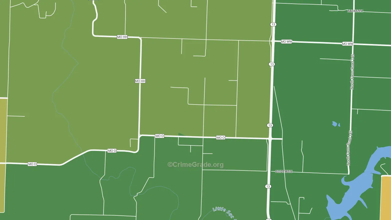 Glidewell, MO Map of Burglary Rates