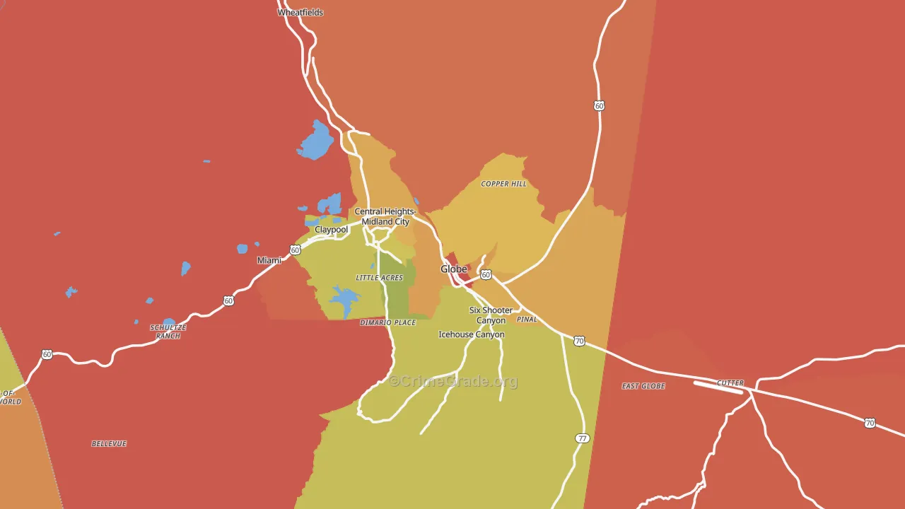 Globe, AZ Map of Burglary Rates