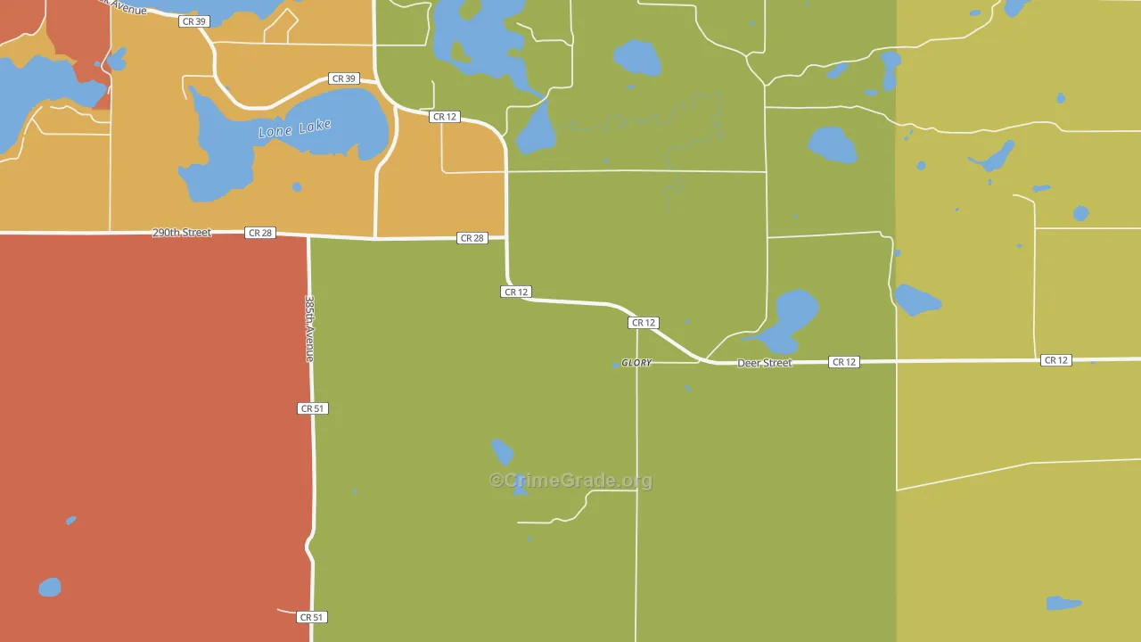 Glory, MN Map of Burglary Rates
