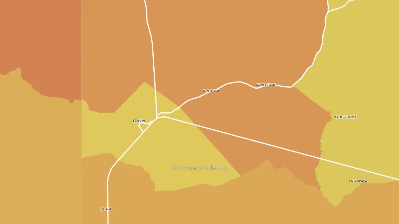 Gloster, MS Map of Burglary Rates