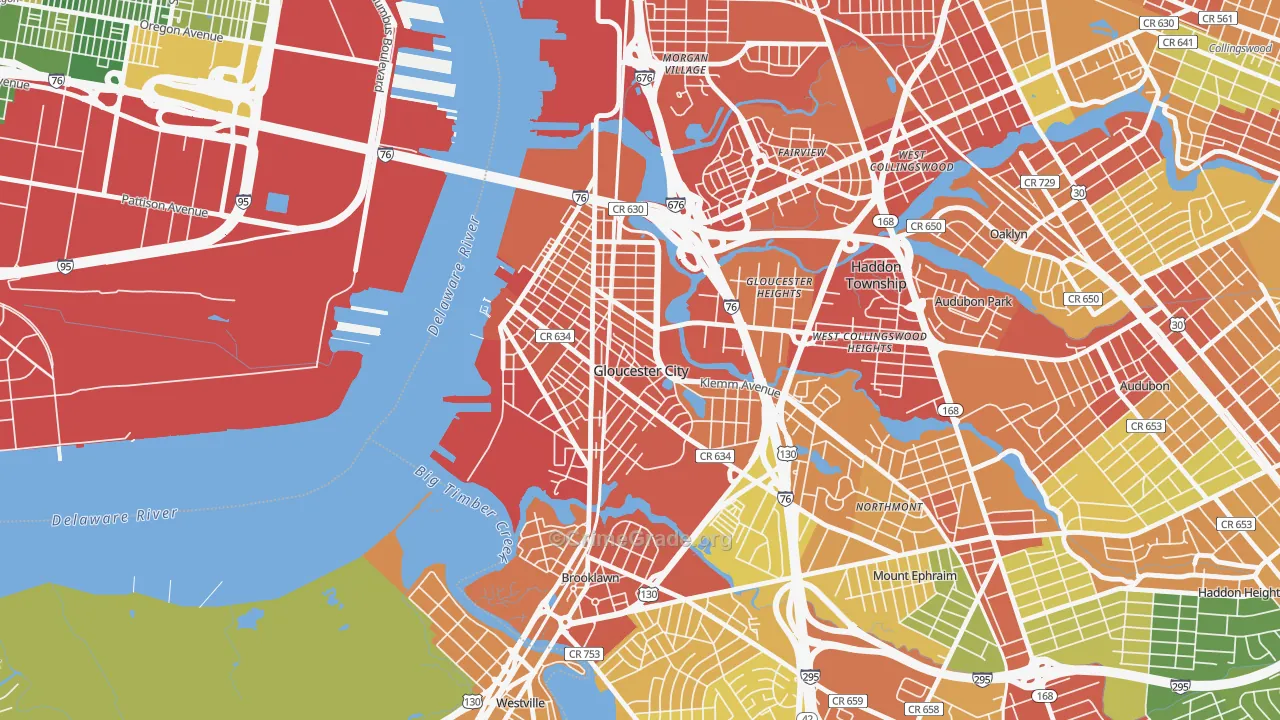 Gloucester City, NJ Map of Burglary Rates