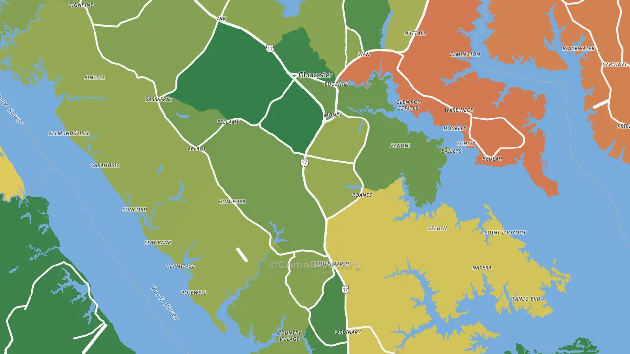 Gloucester County, VA Map of Burglary Rates