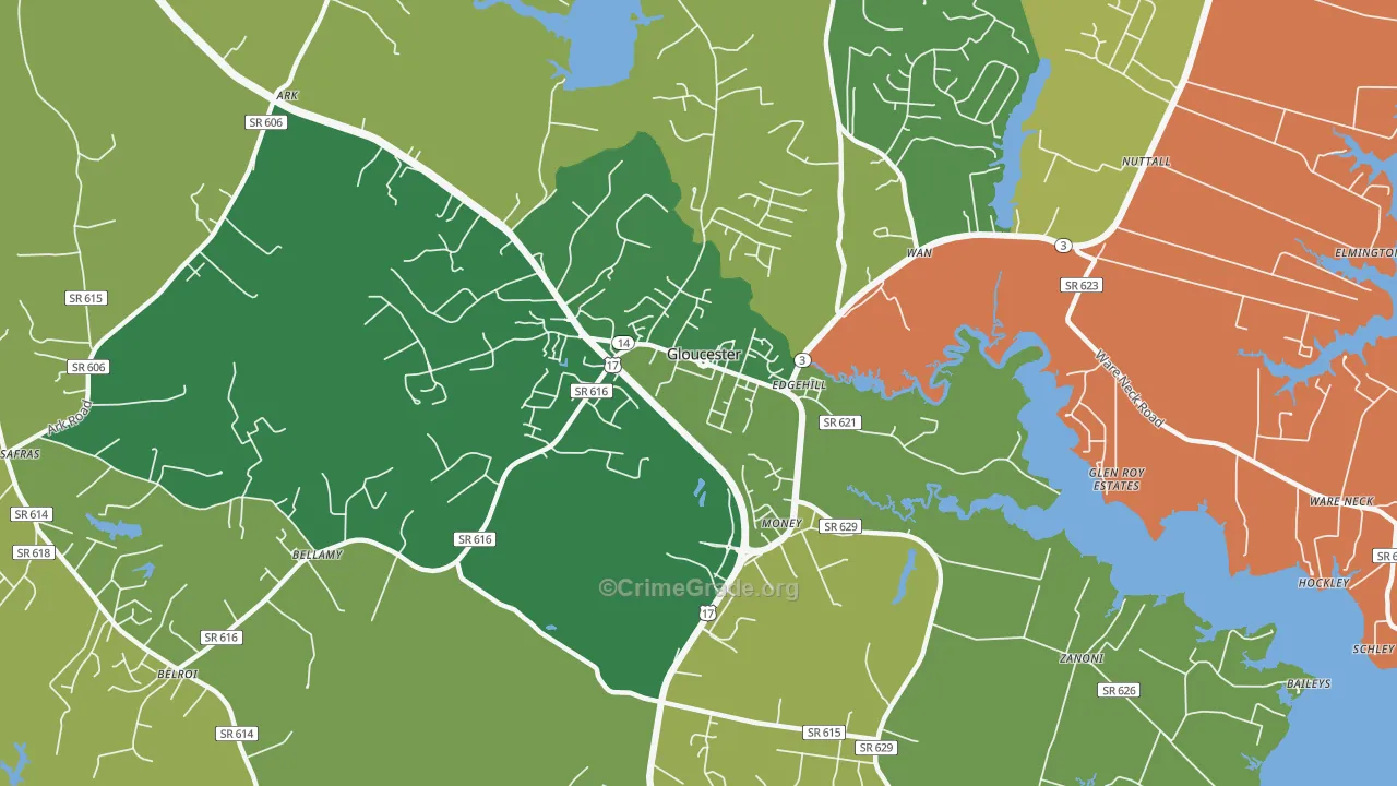 Gloucester Courthouse, VA Map of Burglary Rates