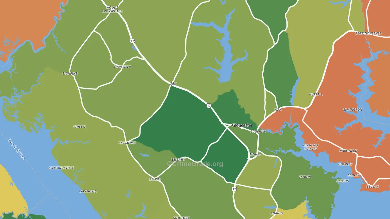 Gloucester, VA Map of Burglary Rates