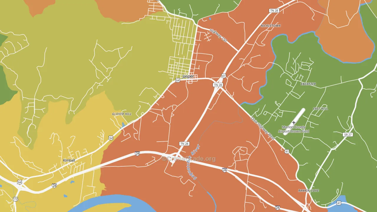 Glover Hill, TN Map of Burglary Rates