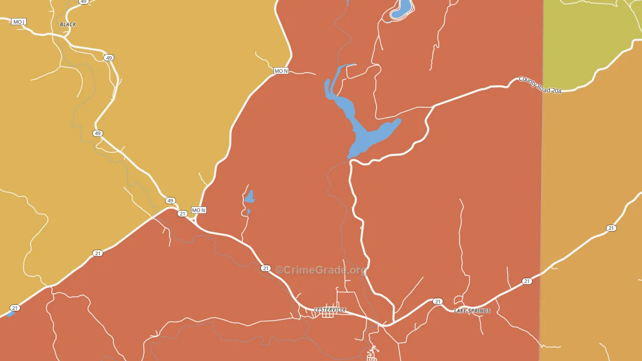 Glover, MO Map of Burglary Rates