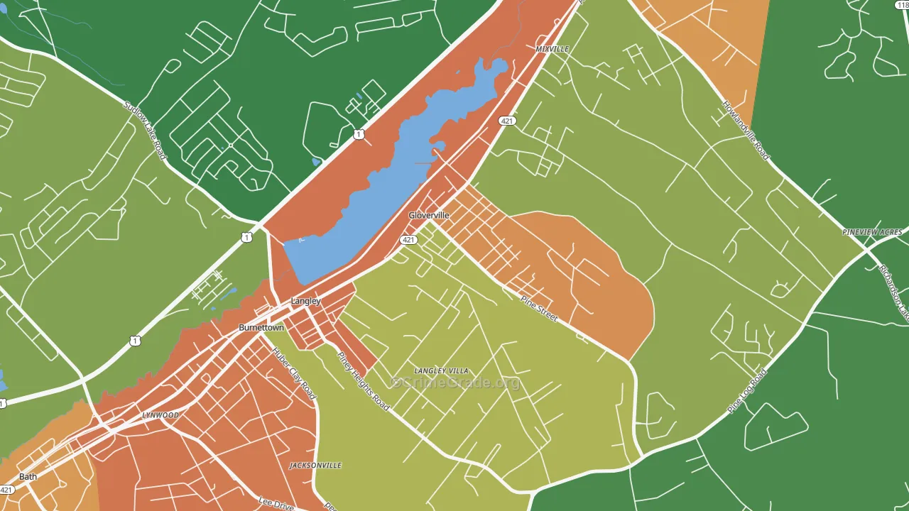 Gloverville, SC Map of Burglary Rates