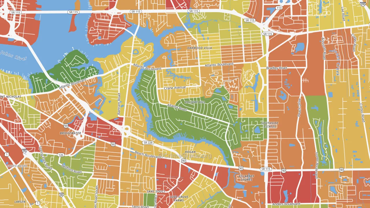Glynlea-Grove Park, Jacksonville, FL Map of Burglary Rates