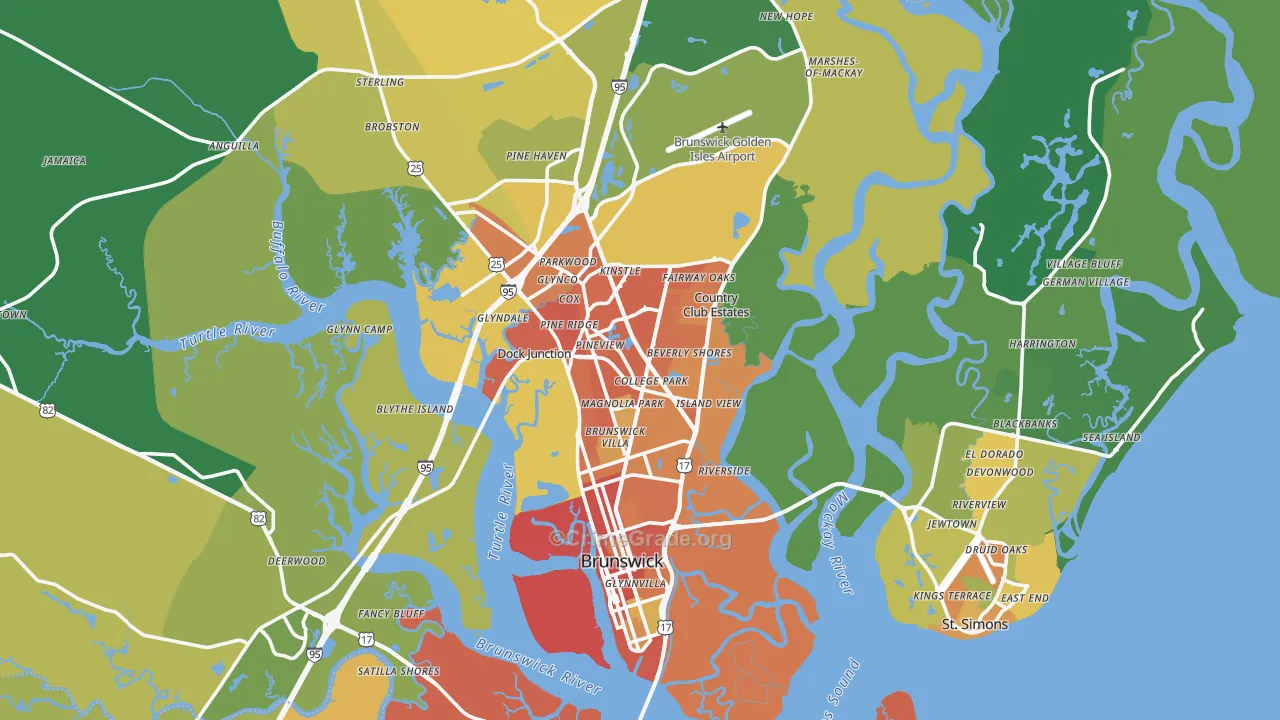 Glynn County, GA Map of Burglary Rates