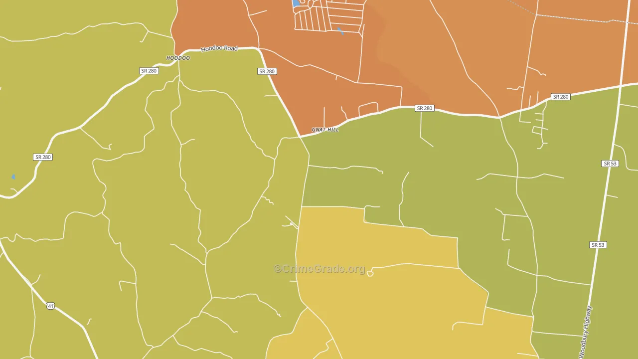 Gnat Hill, TN Map of Burglary Rates