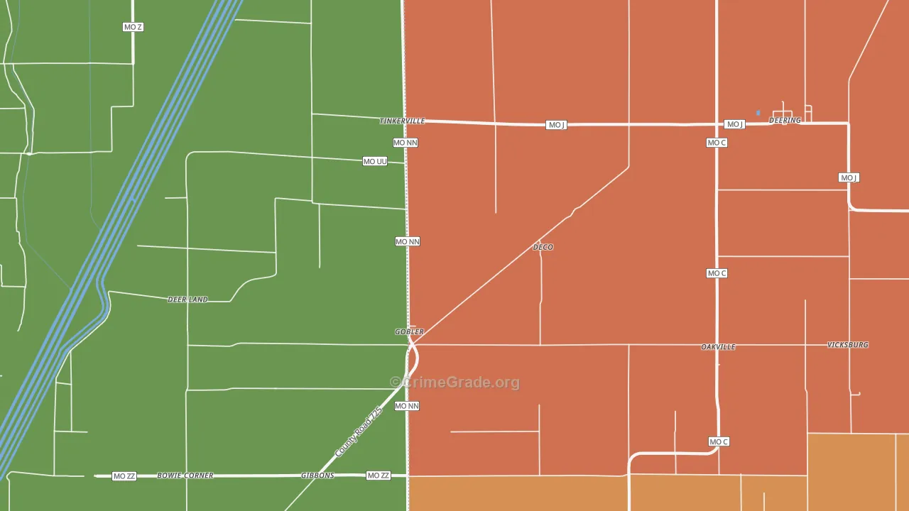 Gobler, MO Map of Burglary Rates