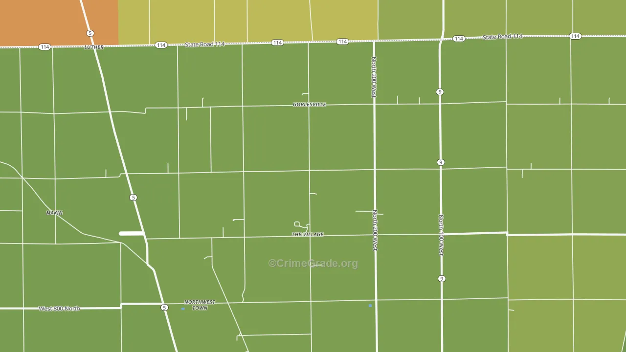 Goblesville, IN Map of Burglary Rates