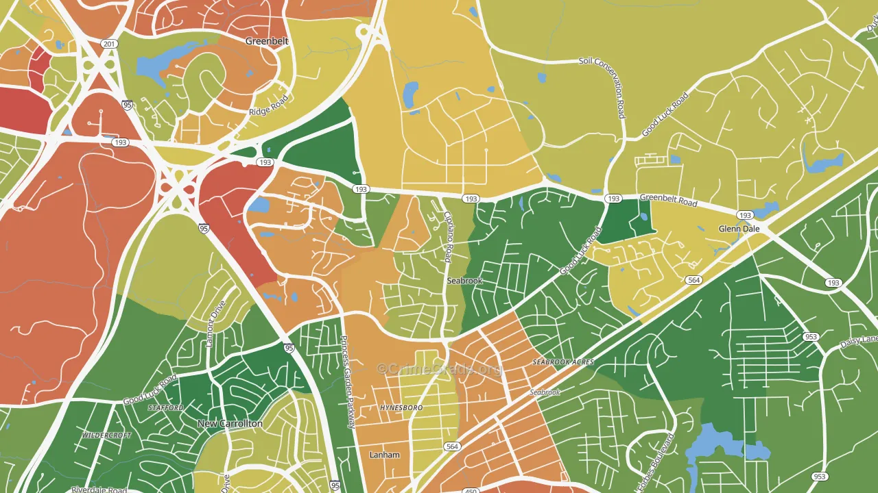 Goddard, Seabrook, MD Map of Burglary Rates