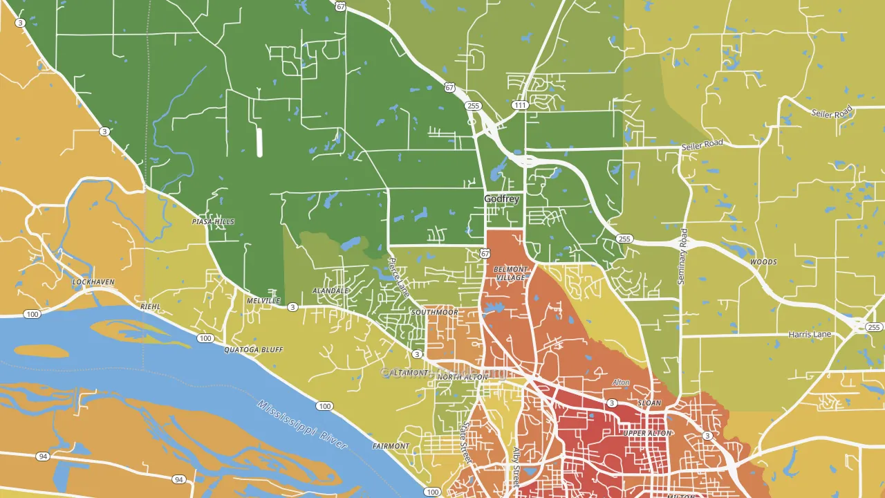 Godfrey, IL Map of Burglary Rates