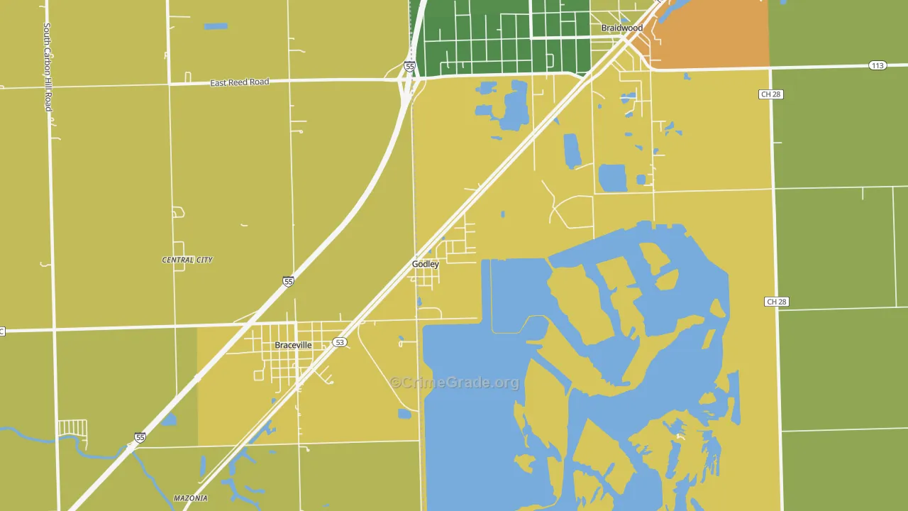 Godley, IL Map of Burglary Rates