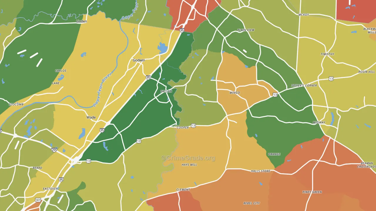 Godwin, NC Map of Burglary Rates