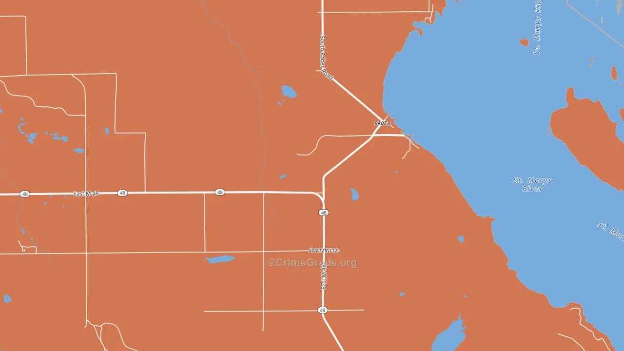 Goetzville, MI Map of Burglary Rates