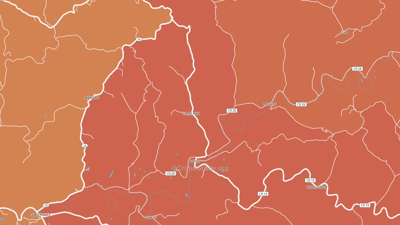 Goffs, WV Map of Burglary Rates