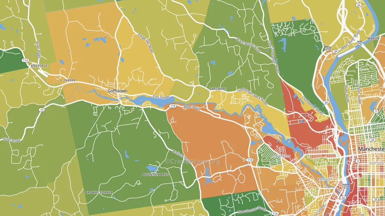 Goffstown, NH Map of Burglary Rates