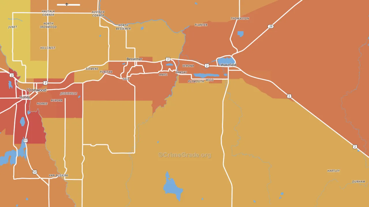 Gogebic County, MI Map of Burglary Rates