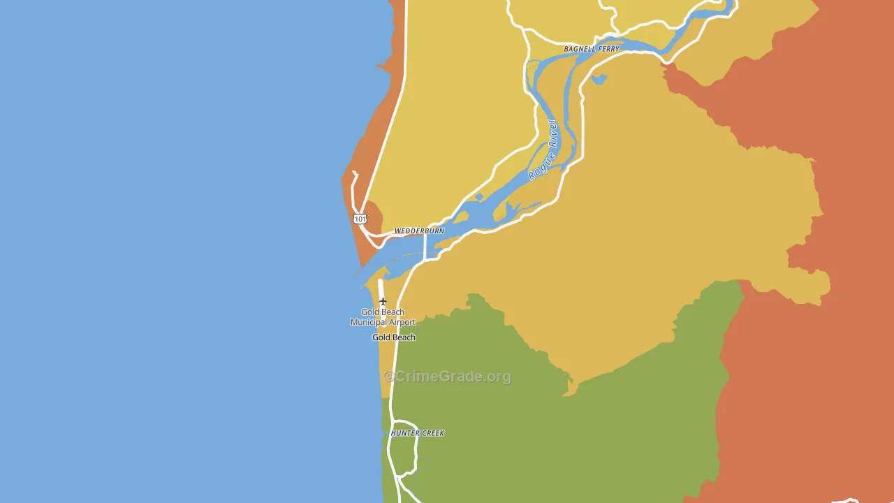 Gold Beach, OR Map of Burglary Rates