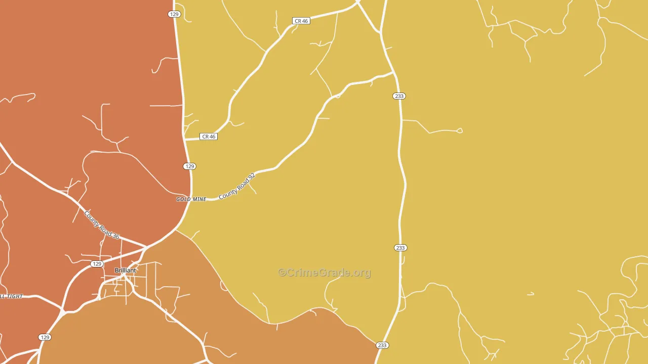 Gold Mine, AL Map of Burglary Rates