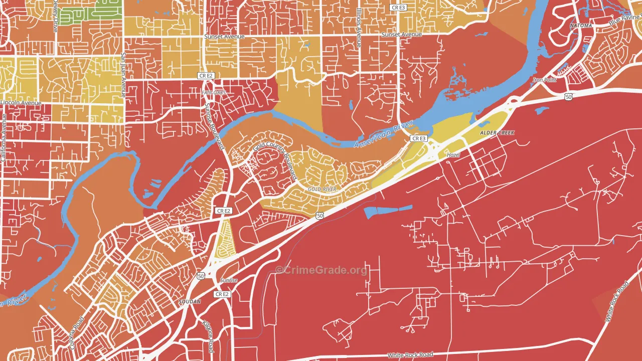 Gold River, CA Map of Burglary Rates
