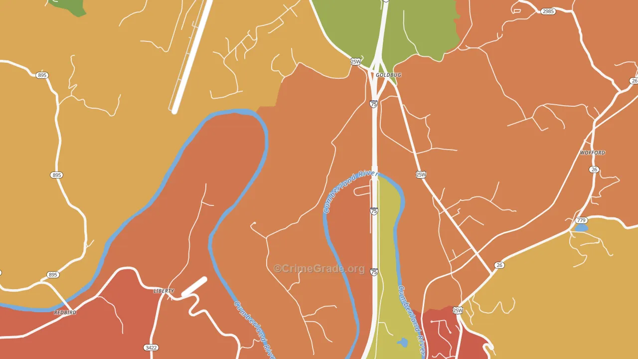 Goldbug, KY Map of Burglary Rates