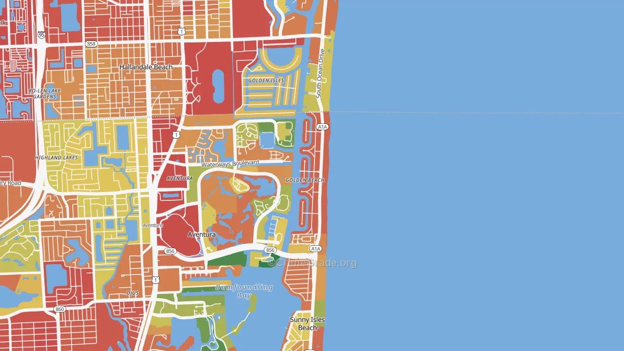 Golden Beach, FL Map of Burglary Rates