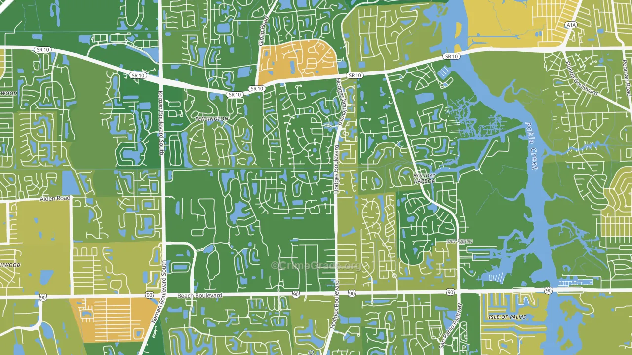 Golden Glades-The Woods, Jacksonville, FL Map of Burglary Rates