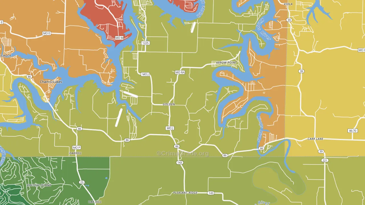 Golden, MO Map of Burglary Rates