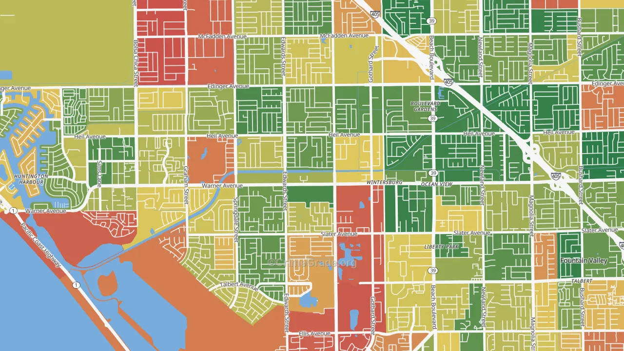 Goldenwest, Huntington Beach, CA Map of Burglary Rates