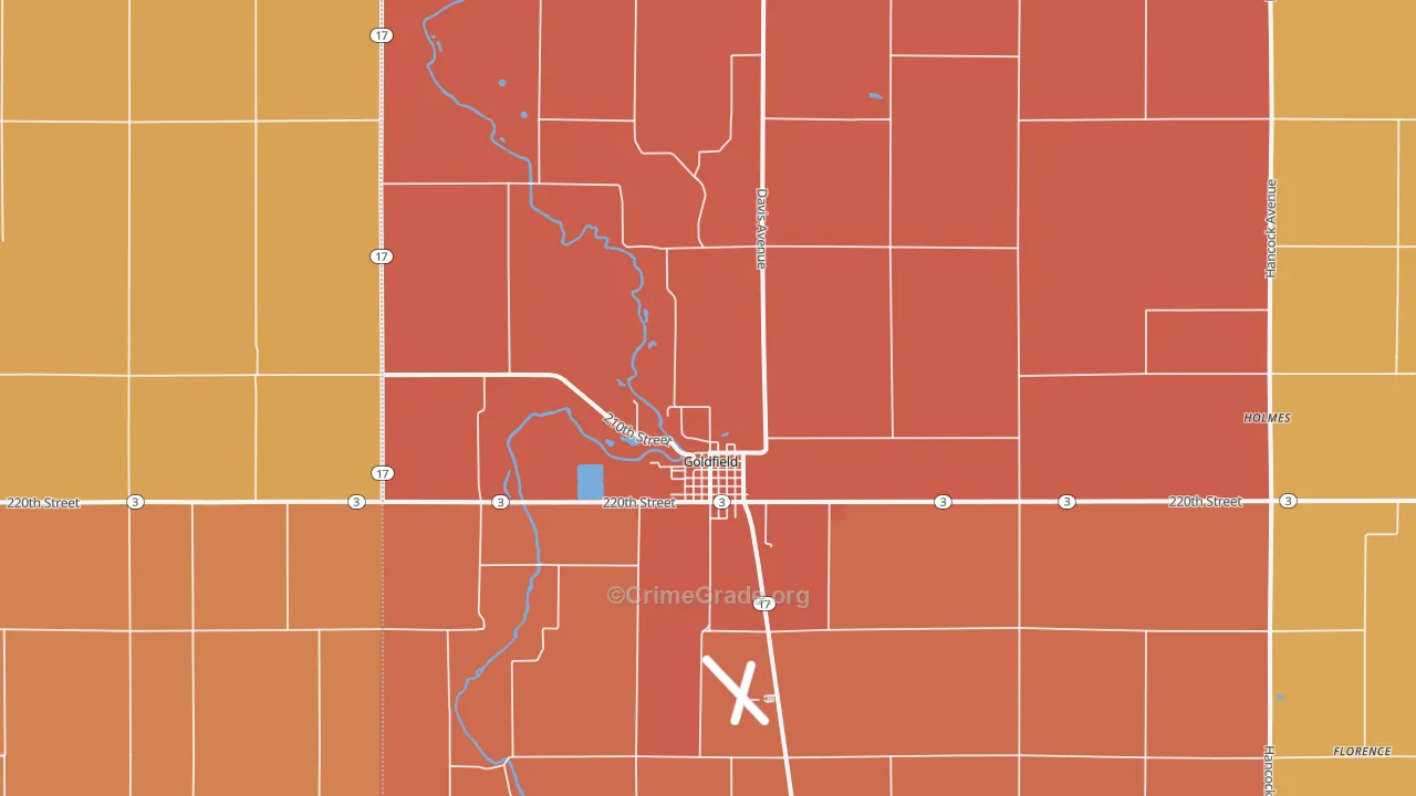 Goldfield, IA Map of Burglary Rates