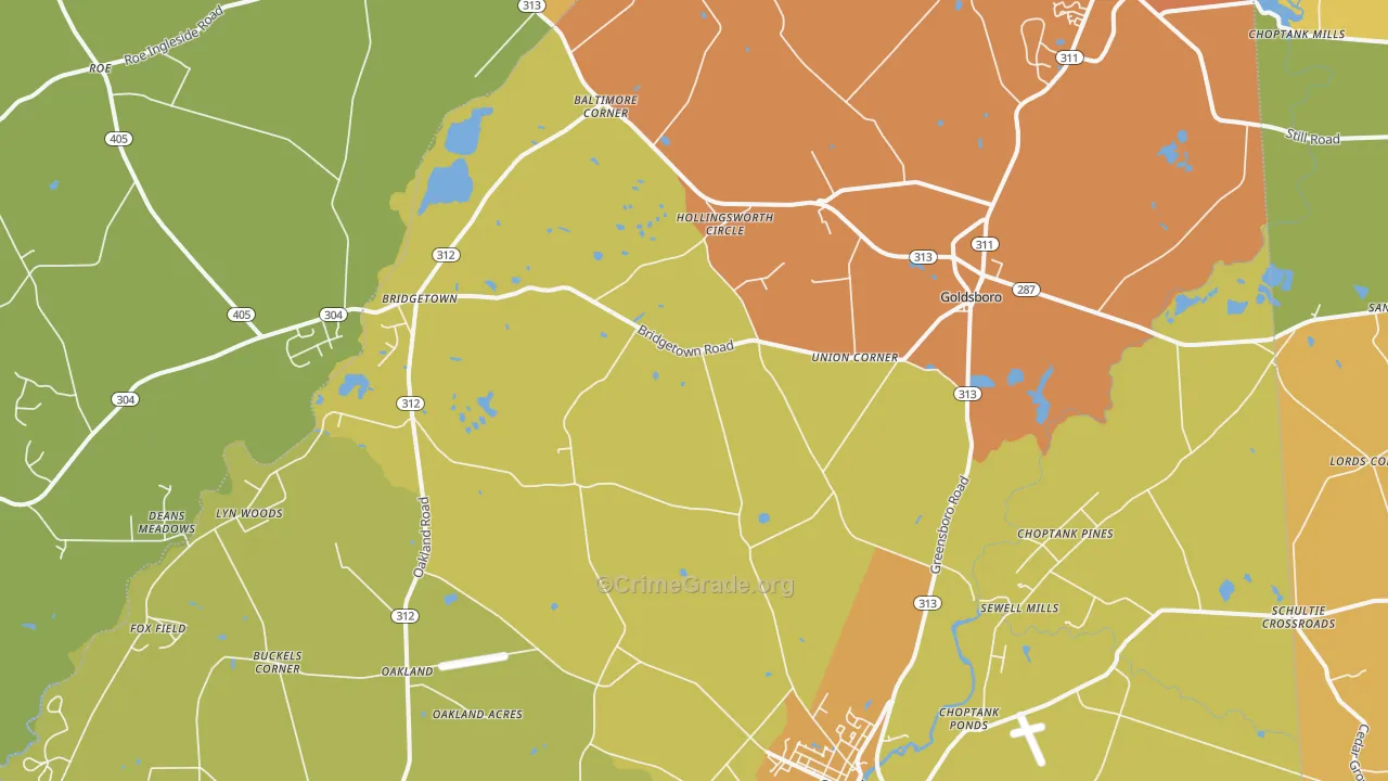 Goldsboro, MD Map of Burglary Rates