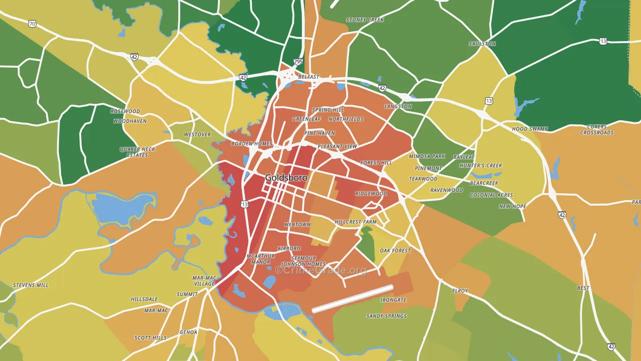 Goldsboro, NC Map of Burglary Rates