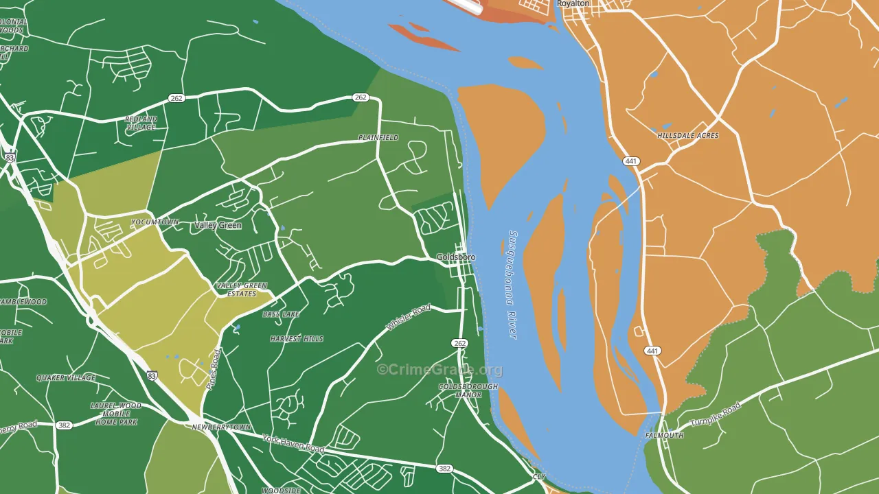 Goldsboro, PA Map of Burglary Rates